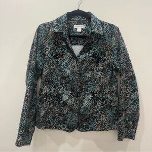 ✅ Christopher & Banks medium dots blazer collared lightweight jacket coat snaps